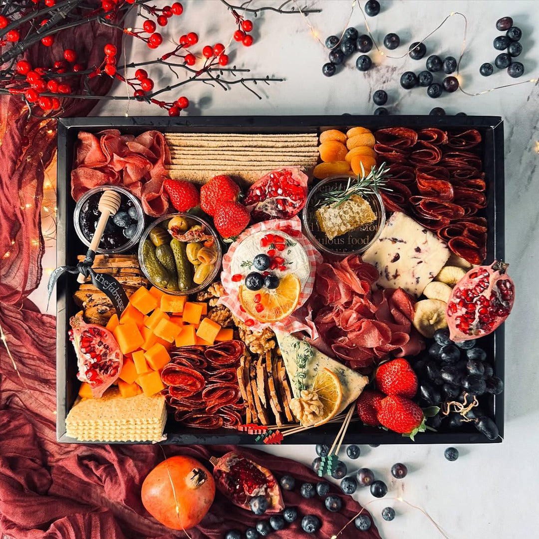 Preservative-free charcuterie board with premium meats, cheese and fresh accompaniments from The Fabrique in Dubai.