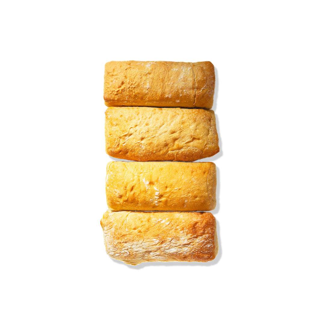 Artisanal ciabatta bread with crisp crust and airy interior, frozen for freshness.