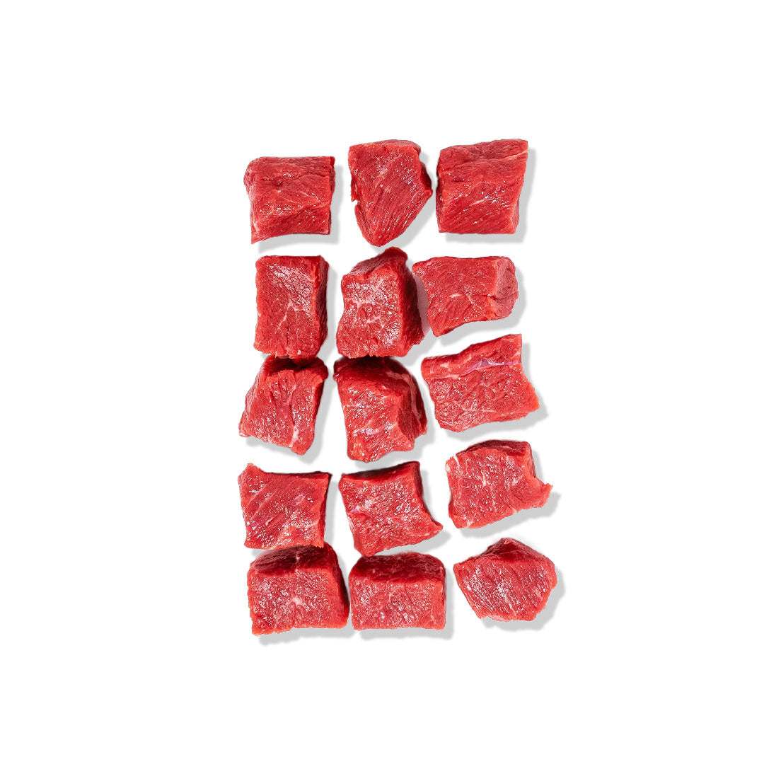 Tender grass-fed beef cubes ideal for fondue and quick cooking