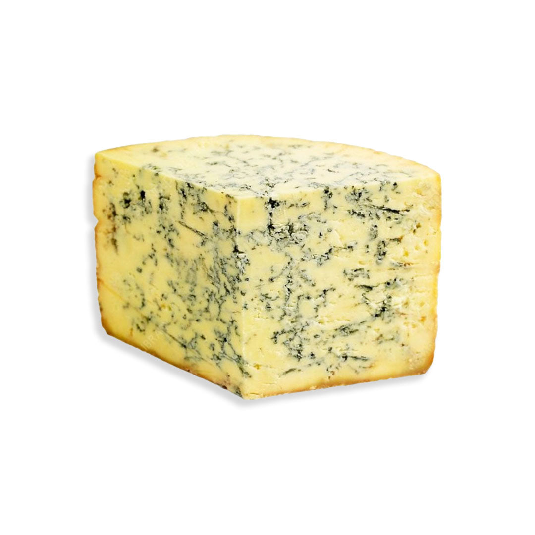 Blue cheese wedge on a white background