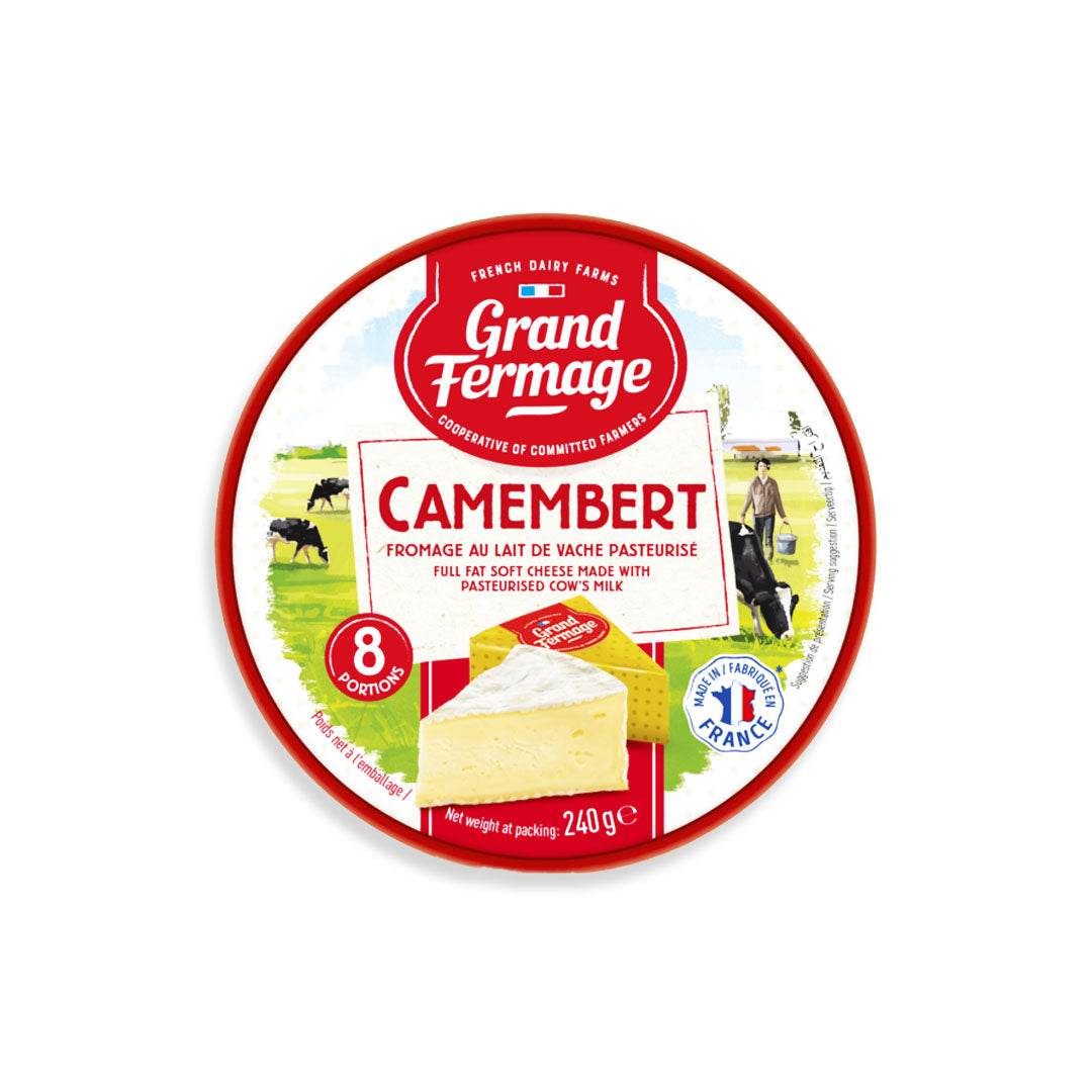 Traditional French Camembert cheese with creamy texture and bloomy rind