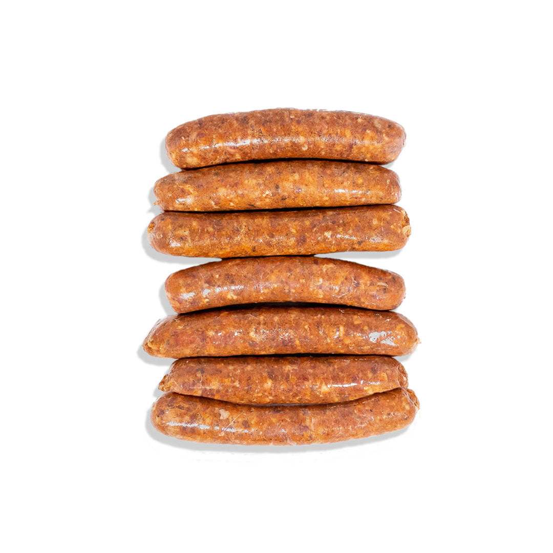 Juicy chicken chorizo sausage seasoned with paprika, no preservatives, perfect for grilling or pan-frying