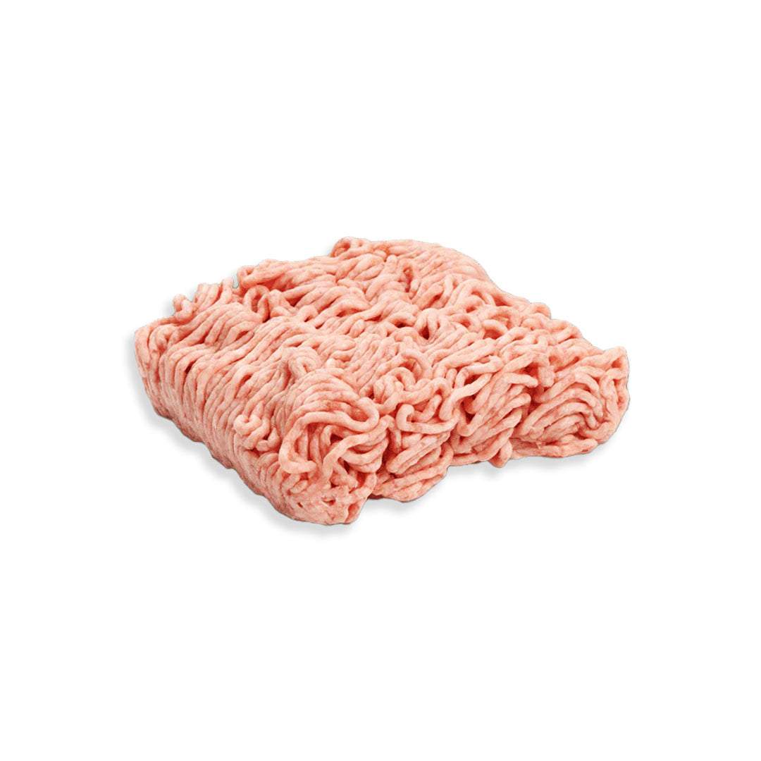 Raw ground meat on a white background