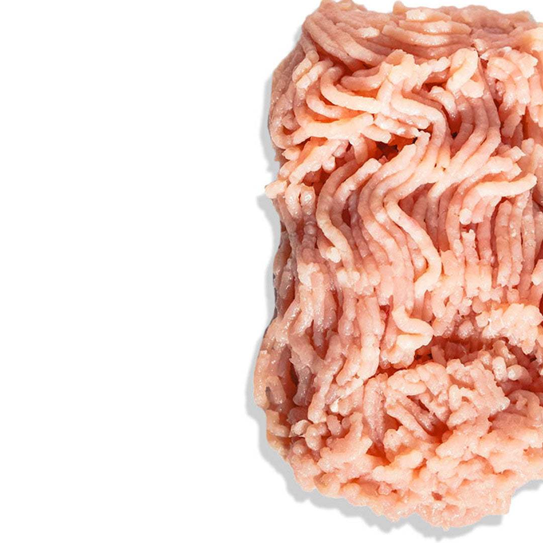 Ground meat on a white background