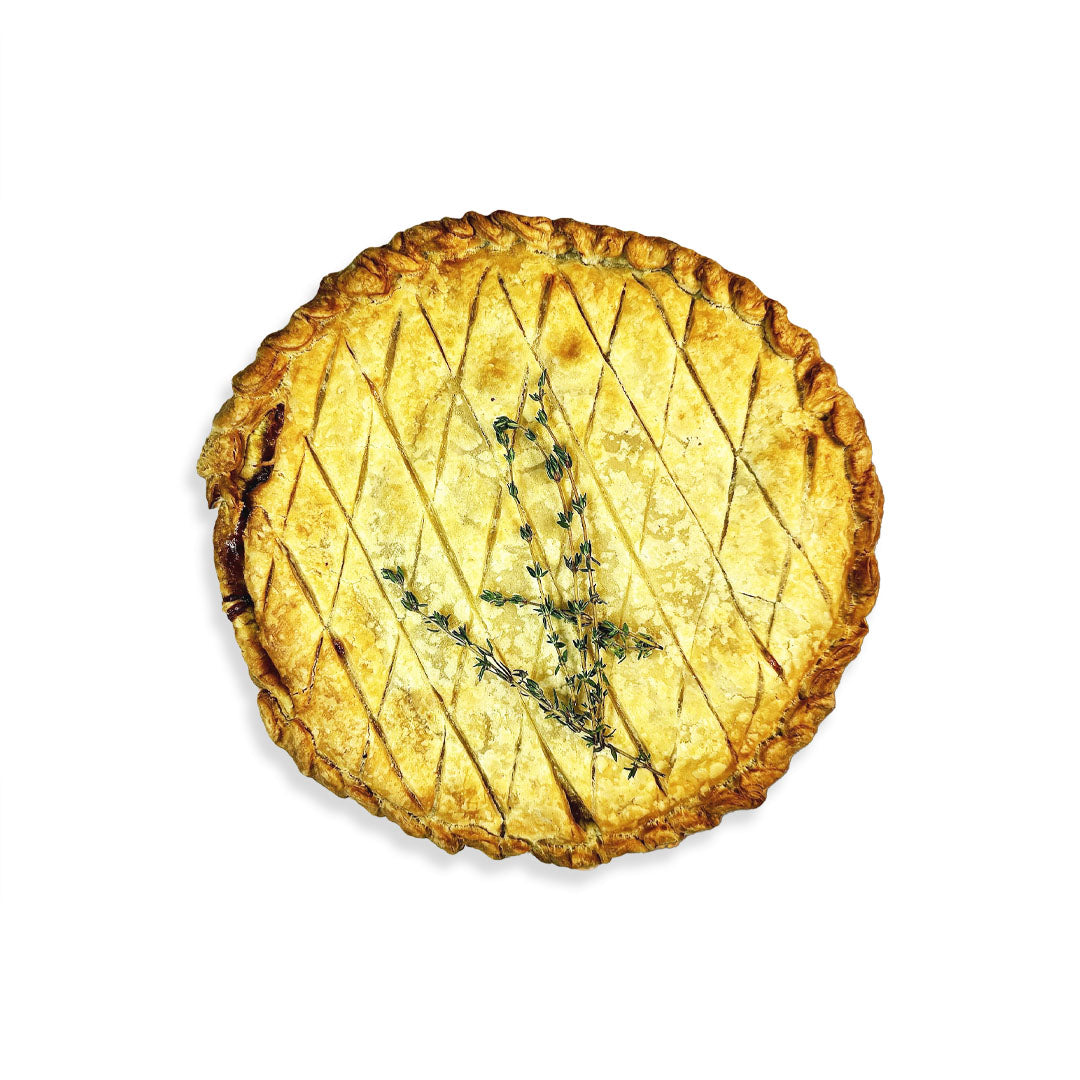 Pie with lattice crust on a white background