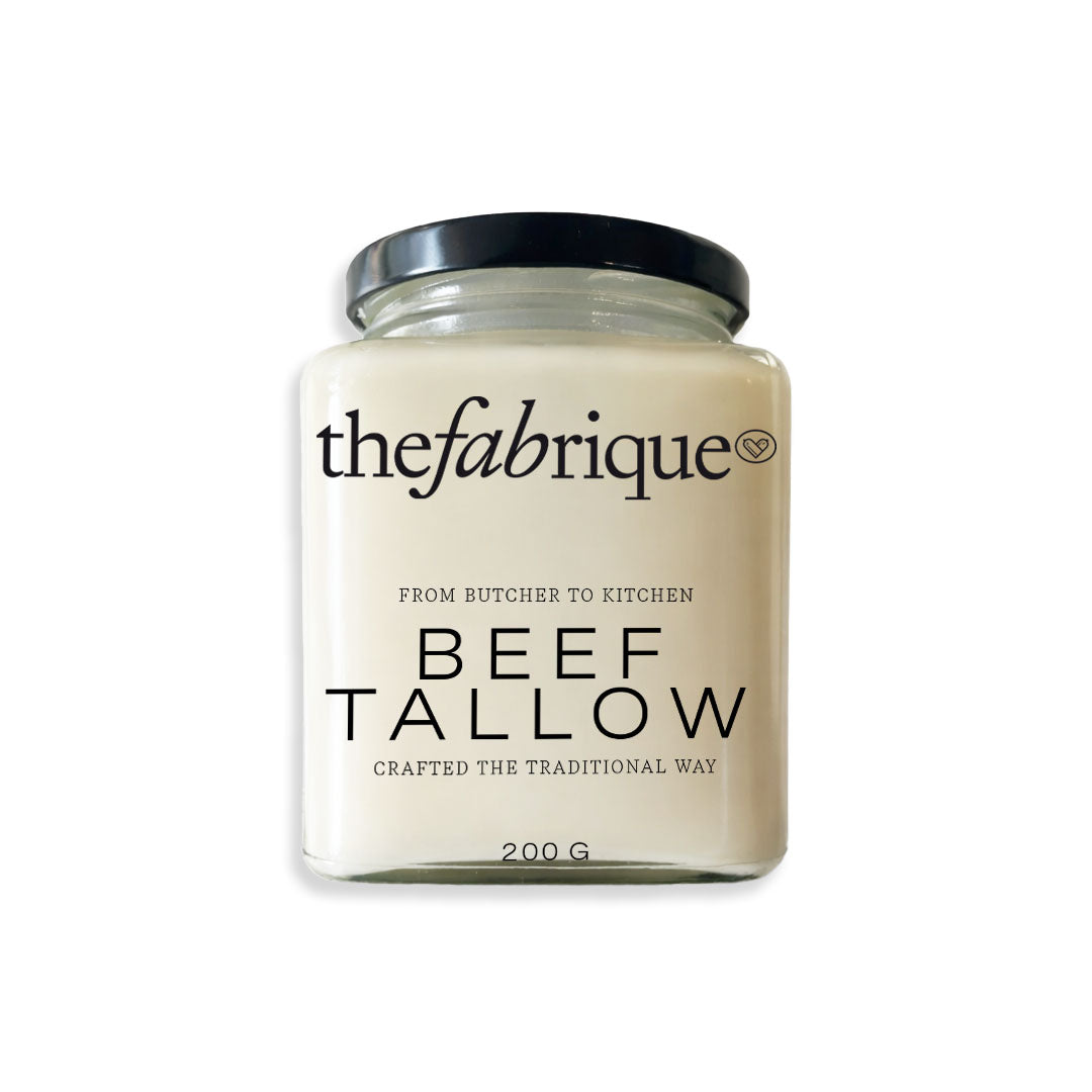 Jar of beef tallow from thefabrique on a white background