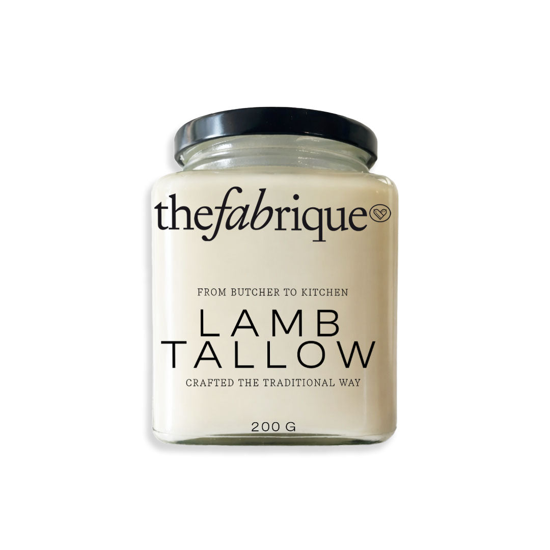 Jar of lamb tallow from The Fabrique on a white background