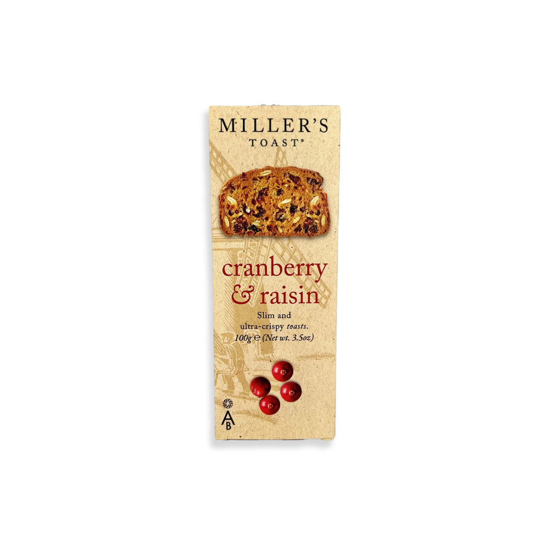 Miller's Toast Cranberry & Raisin toast package on a white background