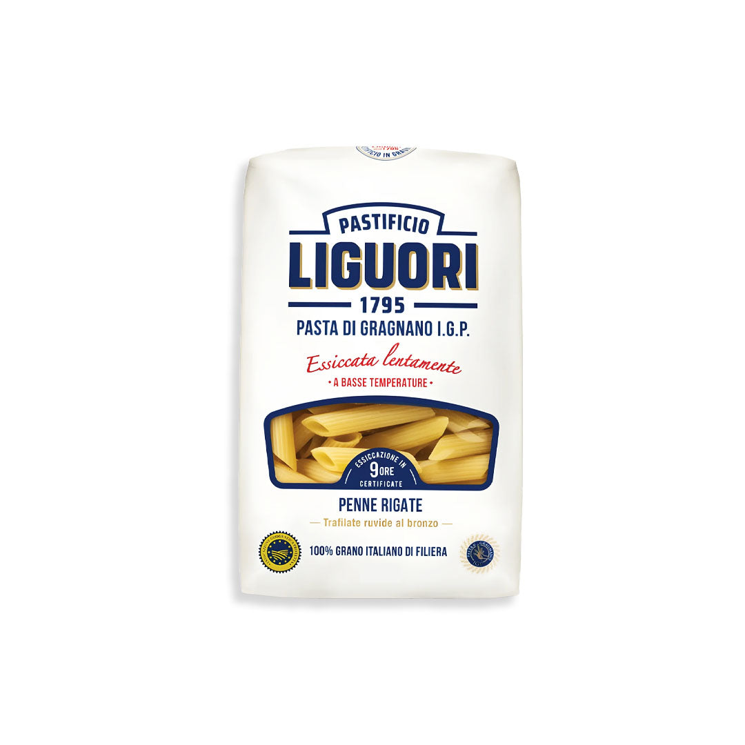 Packaging of Liguori pasta with a white background
