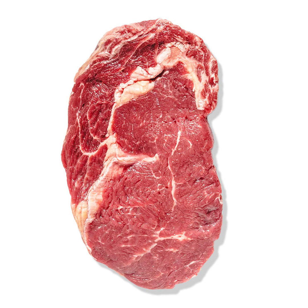 Raw steak on a white background
