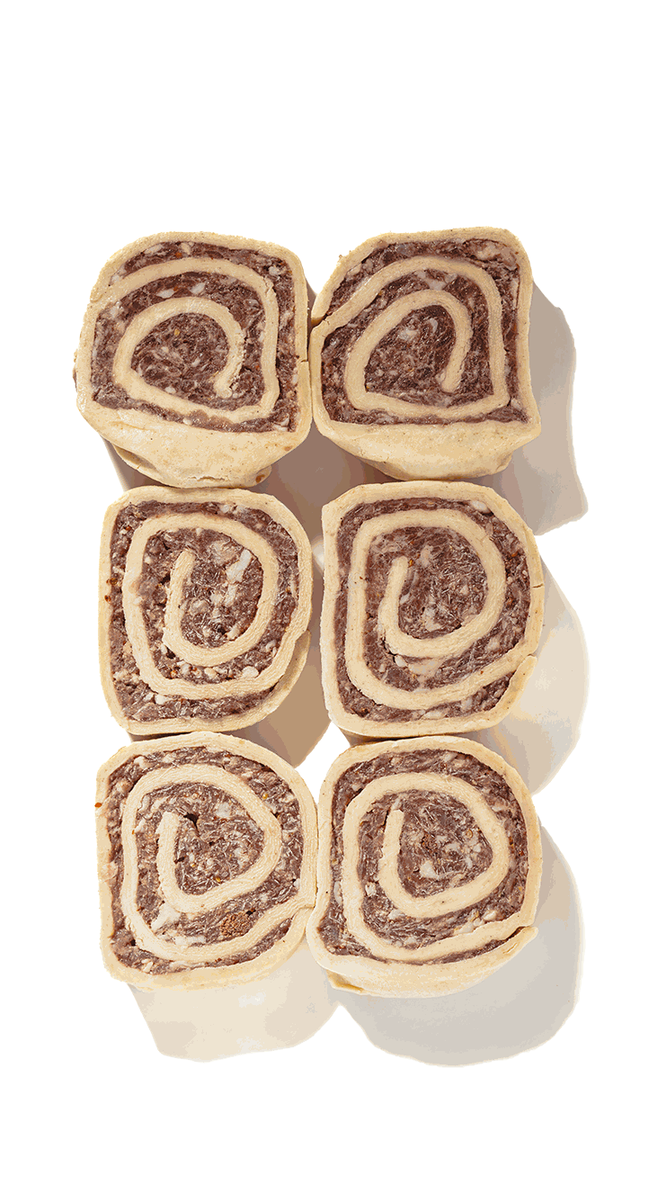 Frozen sausage rolls with flaky pastry and savory beef filling
