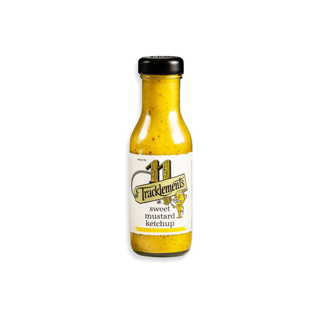Jar of Tracklement Sweet Mustard Ketchup, a tangy and sweet condiment ideal for burgers and sandwiches