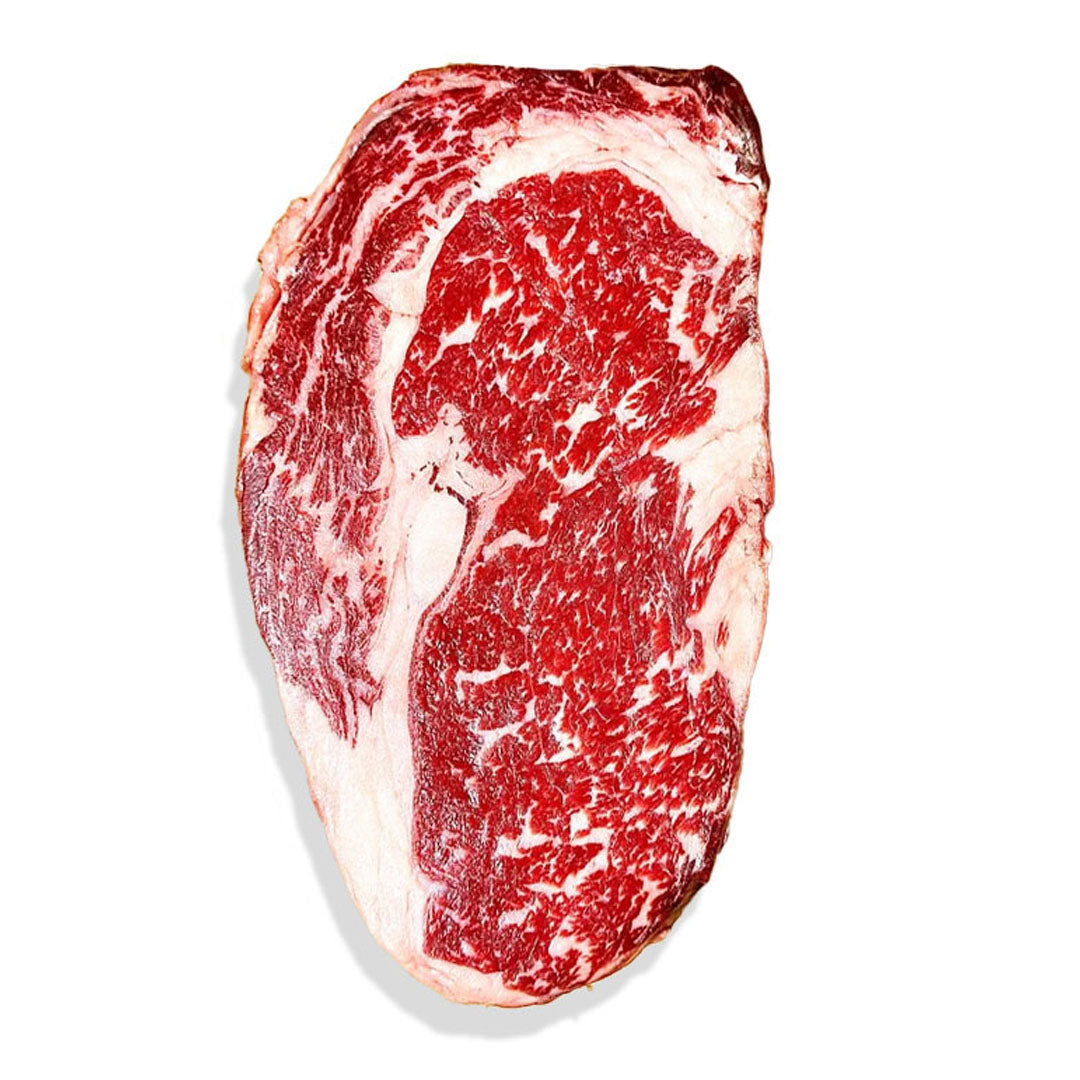 Marbled raw steak on a white background