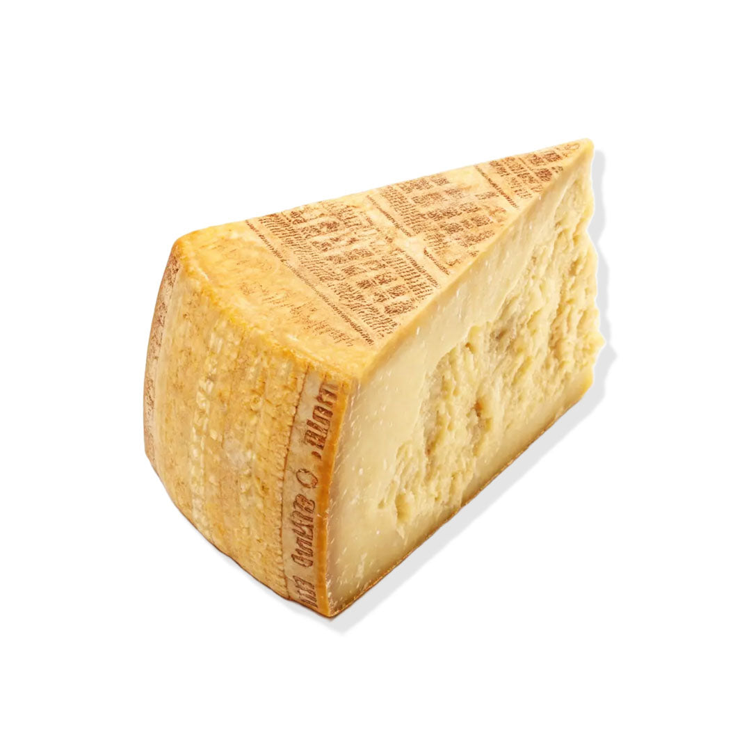 Triangle of cheese with text on a white background