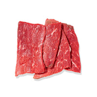 Raw beef slices on a white background